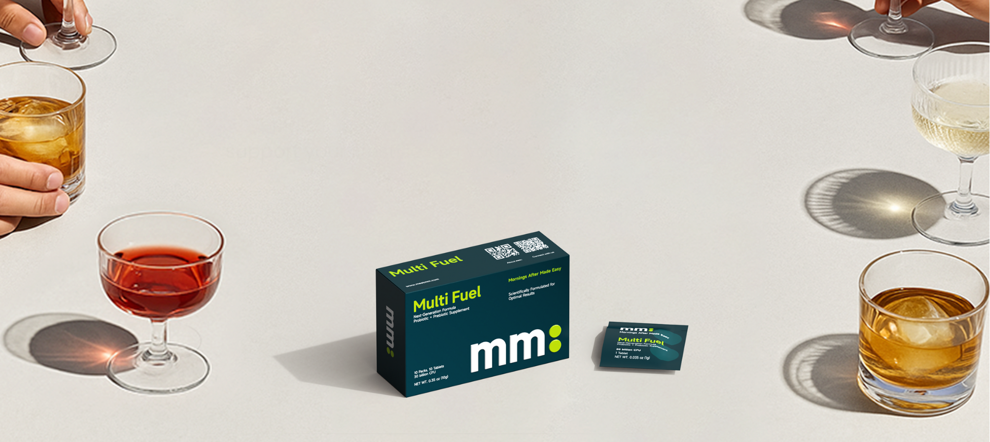 mm Multi Fuel packaging with people around drinking at a table