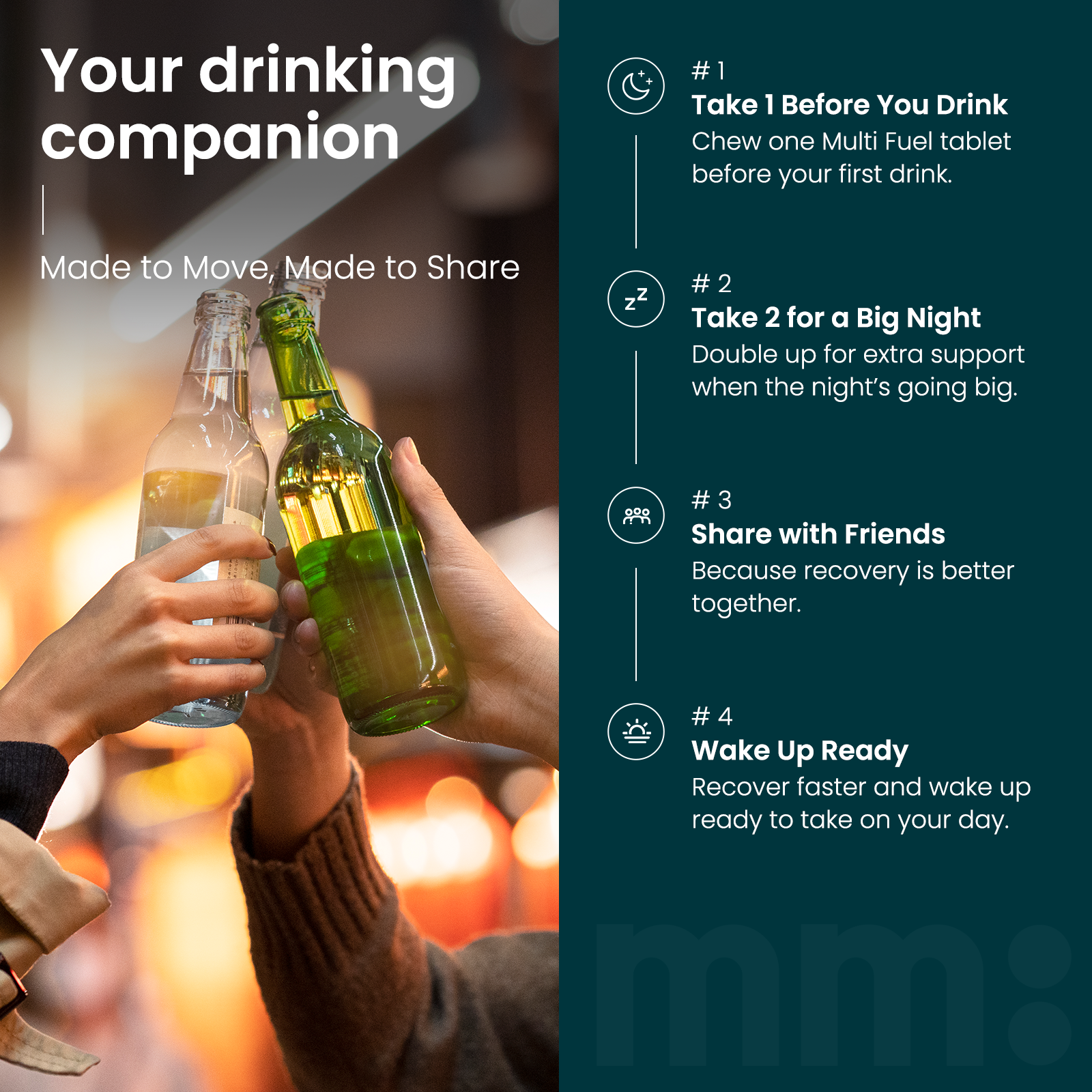 mm Multi Fuel' with text and images of people drinking and toasting, showcaseing the ready to go nature of the product